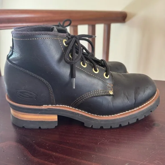 Skechers Cascades Logger Black leather lace up utility boots Men’s size 11