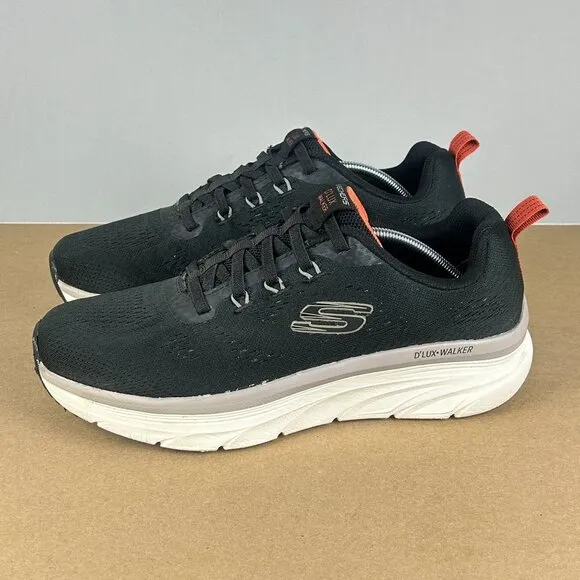 Skechers D'Lux Walker Relaxed Fit Athletic Shoes Mens 10 Black Orange Elastic