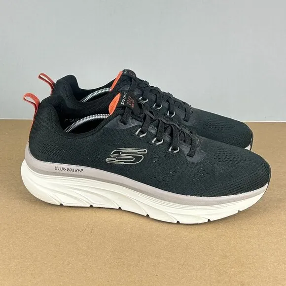 Skechers D'Lux Walker Relaxed Fit Athletic Shoes Mens 10 Black Orange Elastic