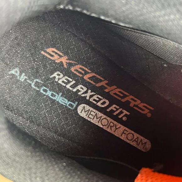 Skechers D'Lux Walker Relaxed Fit Athletic Shoes Mens 10 Black Orange Elastic