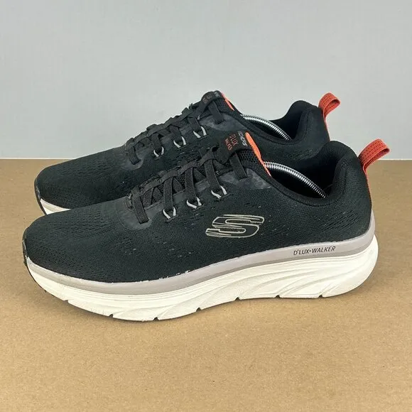 Skechers D'Lux Walker Relaxed Fit Athletic Shoes Mens 10 Black Orange Elastic