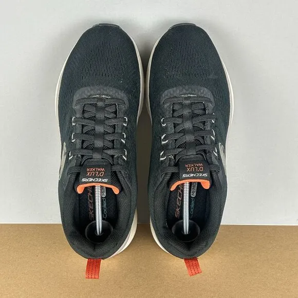 Skechers D'Lux Walker Relaxed Fit Athletic Shoes Mens 10 Black Orange Elastic