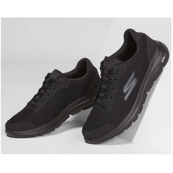 Skechers Men's 55519EWW/BBK GOwalk 5 Demitasse Size 9.5 Black Running Shoes NWB