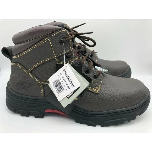 Skechers Men's 77143MC Brown Leather Steel Toe Safety Boots Lace Up Size US 13🛒