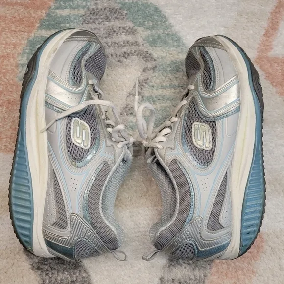 Skechers Shape Ups Walking Shoes Blue Silver  Size 8.5