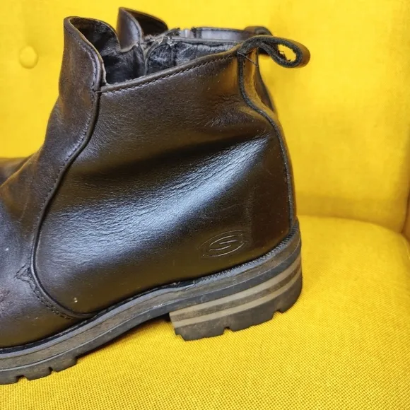 Skechers Steel Toe Oil Resistant Work Boots Black Leather Men's Shoes Size 10.5