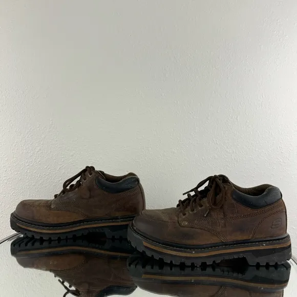 SKECHERS Vintage Y2K Brown Oiled Leather Chunky Platform Lace Up Oxford Sneakers