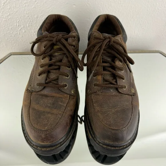 SKECHERS Vintage Y2K Brown Oiled Leather Chunky Platform Lace Up Oxford Sneakers