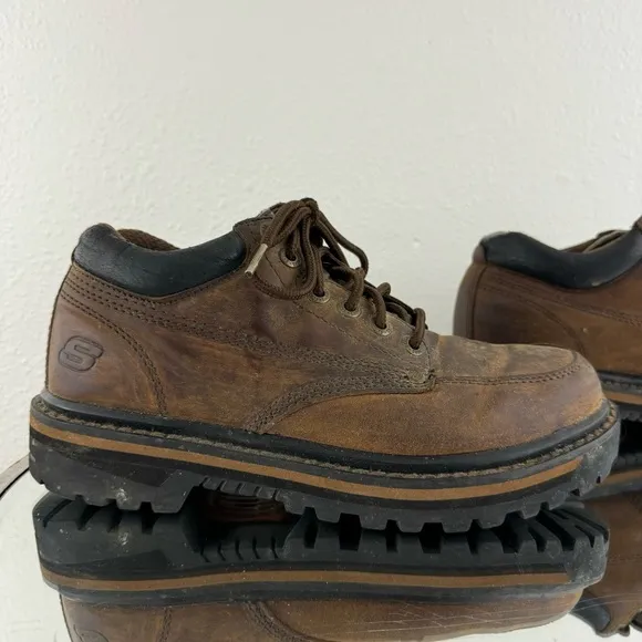 SKECHERS Vintage Y2K Brown Oiled Leather Chunky Platform Lace Up Oxford Sneakers