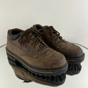 SKECHERS Vintage Y2K Brown Oiled Leather Chunky Platform Lace Up Oxford Sneakers