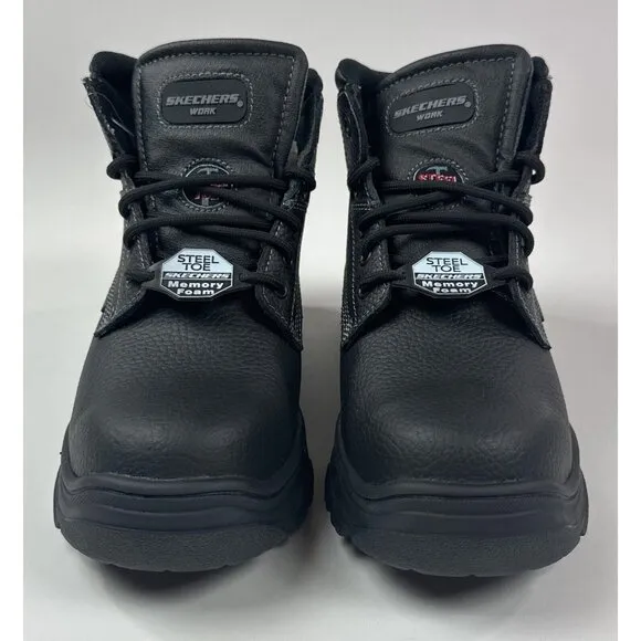 Skechers Work Burgin Tarlac Steel Toe Boot Mens Wide Fit Black Leather Safety