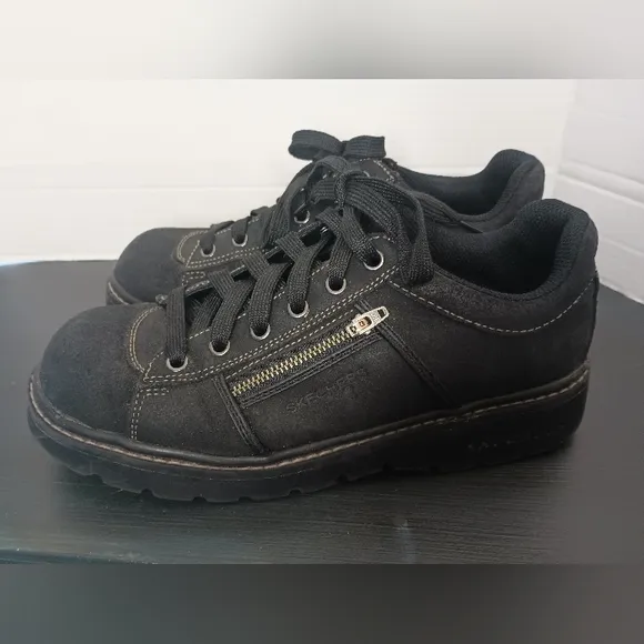 Skechers Y2K Chunky Platform Sneakers Black Womens 10 Suede Pocket Goth Grunge