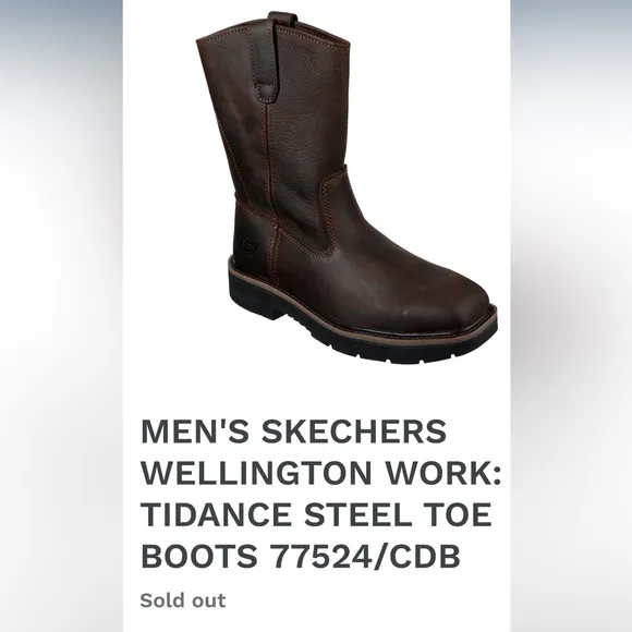 SKETCHERS WELLINGTON WORK Tidance Men’s size 12 Leather Steel Toe Boots Nice!!