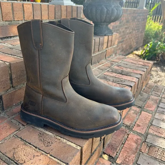 SKETCHERS WELLINGTON WORK Tidance Men’s size 12 Leather Steel Toe Boots Nice!!