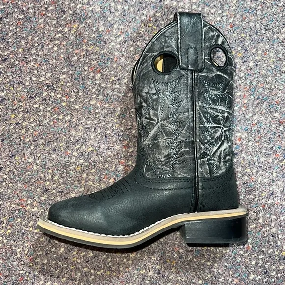 Smoky Mountain Boots Youth Duke Square Toe Boots Black Distressed Kids