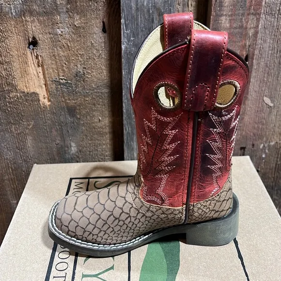 Smoky Mountain Boots Youth Viper Reptile Square Toe Boots Red Brown Kids