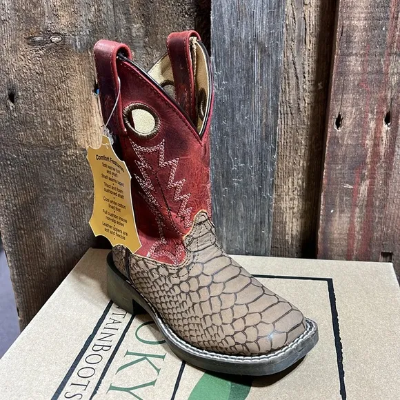 Smoky Mountain Boots Youth Viper Reptile Square Toe Boots Red Brown Kids