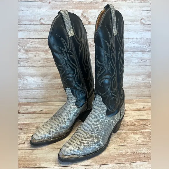 Snakeskin Boots Made in the USA Black Shaft Size 7-1/2 D