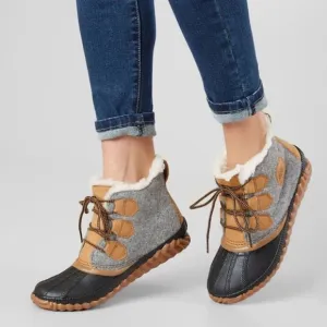 Sorel 4 Ankle Duck Boots Gray Brown Leather Wool Waterproof Out n About Quarry