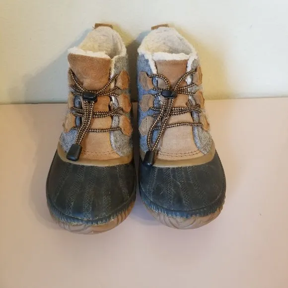 Sorel 4 Ankle Duck Boots Gray Brown Leather Wool Waterproof Out n About Quarry