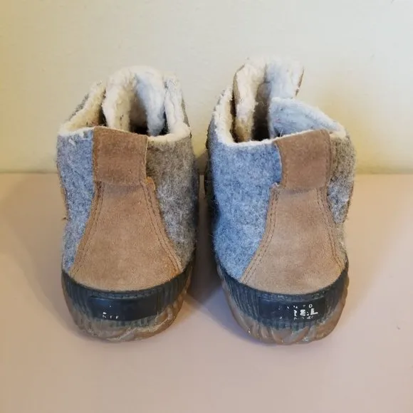 Sorel 4 Ankle Duck Boots Gray Brown Leather Wool Waterproof Out n About Quarry