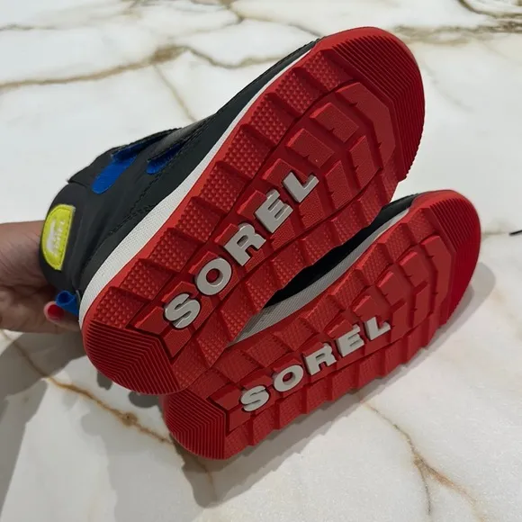 Sorel Black and Red Winter Boots Velcro Straps Waterproof