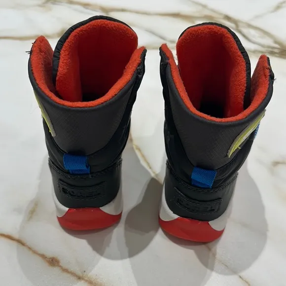 Sorel Black and Red Winter Boots Velcro Straps Waterproof