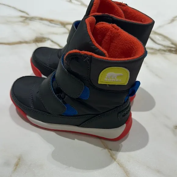 Sorel Black and Red Winter Boots Velcro Straps Waterproof