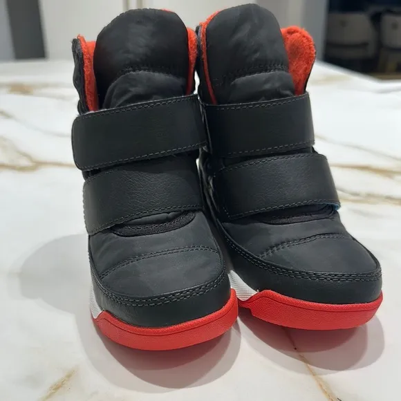 Sorel Black and Red Winter Boots Velcro Straps Waterproof