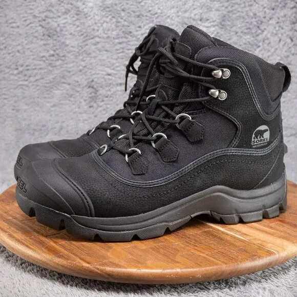 Sorel Boots Mens Size 10 Work Black Leather Waterproof Ankle