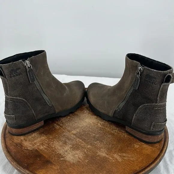 Sorel Boots Womens 8 Emelie Zip Booties Waterproof Brown Leather Suede