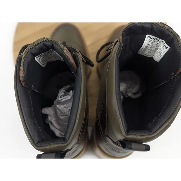 Sorel Brex Heel Boot Waterproof Womans 8.5 Block Green Brown Gum Leather