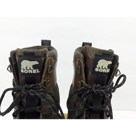 Sorel Brex Heel Boot Waterproof Womans 8.5 Block Green Brown Gum Leather