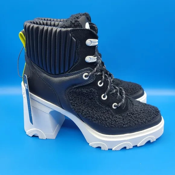 Sorel BREX Heel Cozy Lace Women's Boots Size 10 Black White Waterproof Boots New
