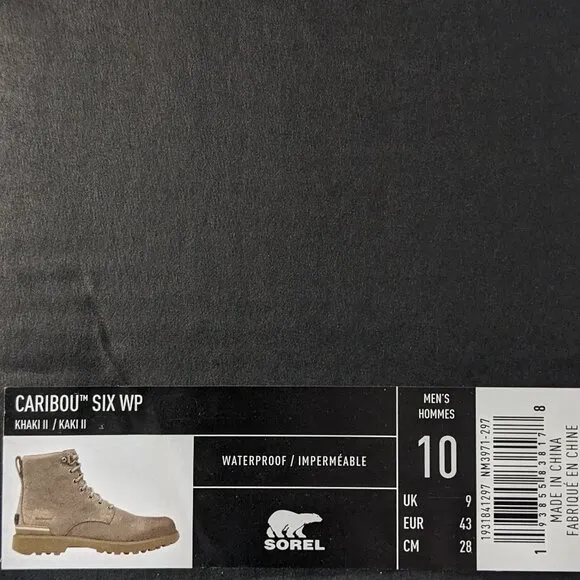 Sorel Caribou Six Waterproof Boots, Khaki Leather, Men's 10 M