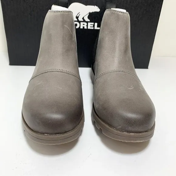Sorel Emelie Chelsea Boots Leather Booties Waterproof Quarry Black Size 6 NEW