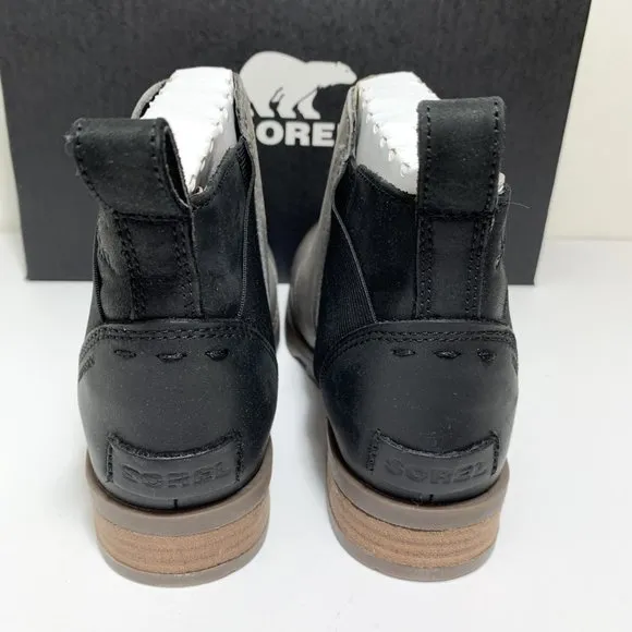 Sorel Emelie Chelsea Boots Leather Booties Waterproof Quarry Black Size 6 NEW