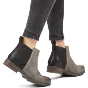 Sorel Emelie Chelsea Boots Leather Booties Waterproof Quarry Black Size 6 NEW