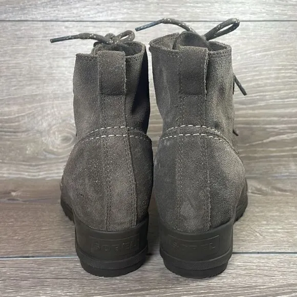 Sorel Evie Lace Major Warm Waterproof Women’s Sz 9.5 Gray Brown Suede Ankle Boot