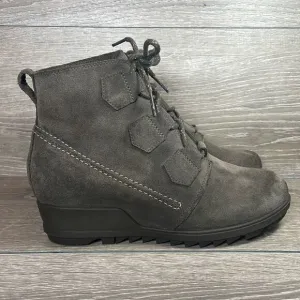 Sorel Evie Lace Major Warm Waterproof Women’s Sz 9.5 Gray Brown Suede Ankle Boot