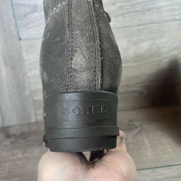 Sorel Evie Lace Major Warm Waterproof Women’s Sz 9.5 Gray Brown Suede Ankle Boot