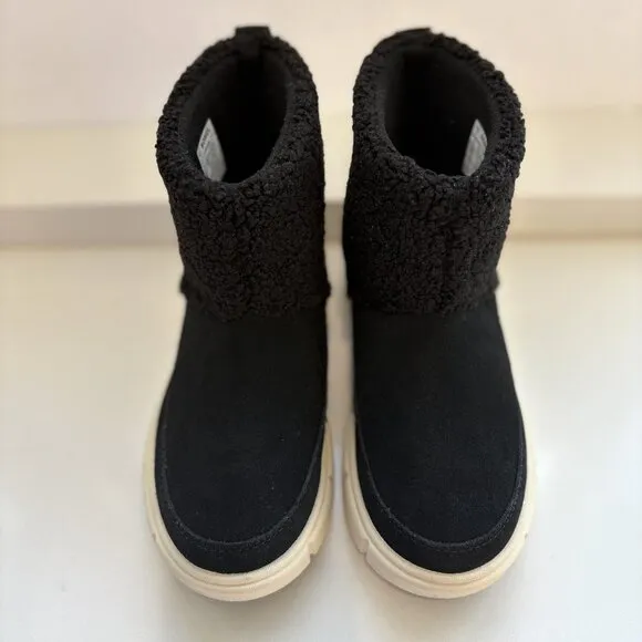 Sorel Explorer III Slip On Cozy Booties Suede Faux Fur Boots Black Size 7 NEW