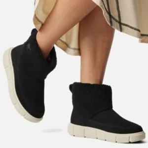 Sorel Explorer III Slip On Cozy Booties Suede Faux Fur Boots Black Size 7 NEW