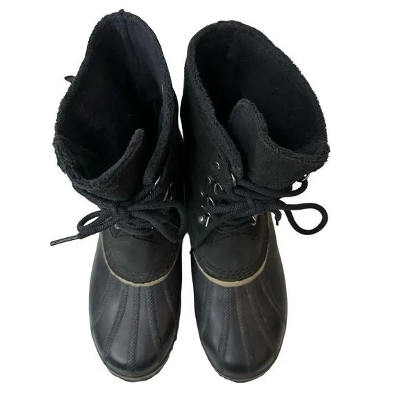 Sorel Fancy Lace II Black Oiled Suede Leather Winter Snow Duck Boots Size 10