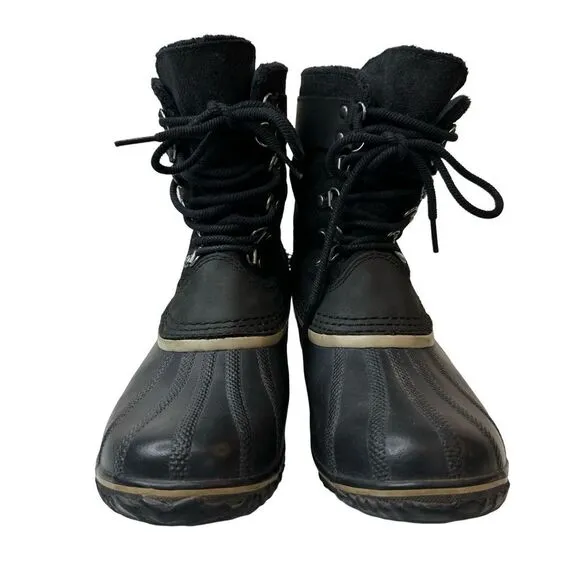 Sorel Fancy Lace II Black Oiled Suede Leather Winter Snow Duck Boots Size 10