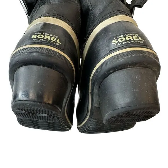 Sorel Fancy Lace II Black Oiled Suede Leather Winter Snow Duck Boots Size 10