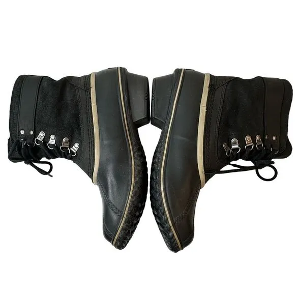 Sorel Fancy Lace II Black Oiled Suede Leather Winter Snow Duck Boots Size 10