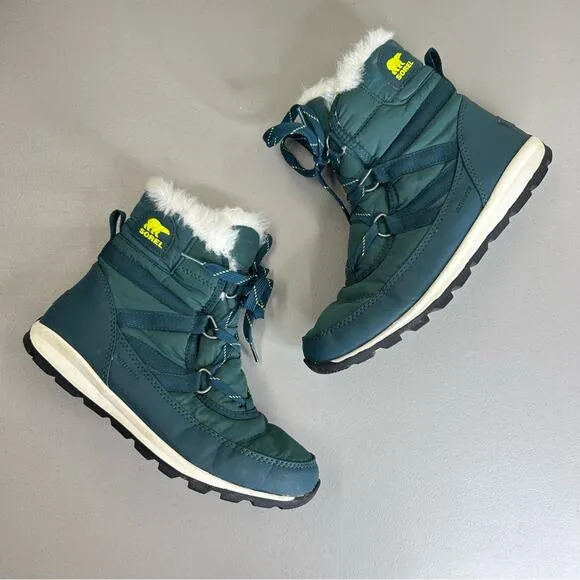 Sorel Green Winter Snow Boots with Fur Trim Lace Up Waterproof Womens Size 8