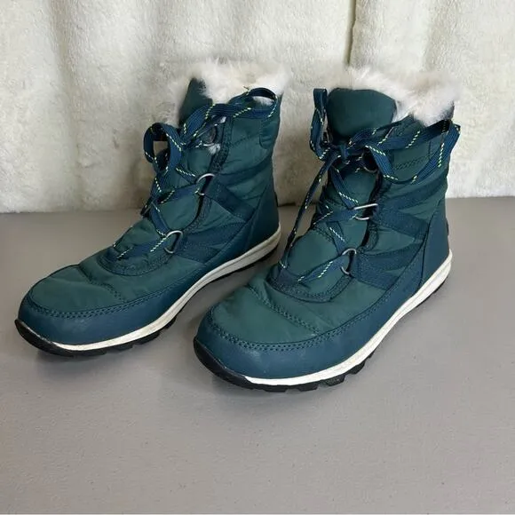 Sorel Green Winter Snow Boots with Fur Trim Lace Up Waterproof Womens Size 8