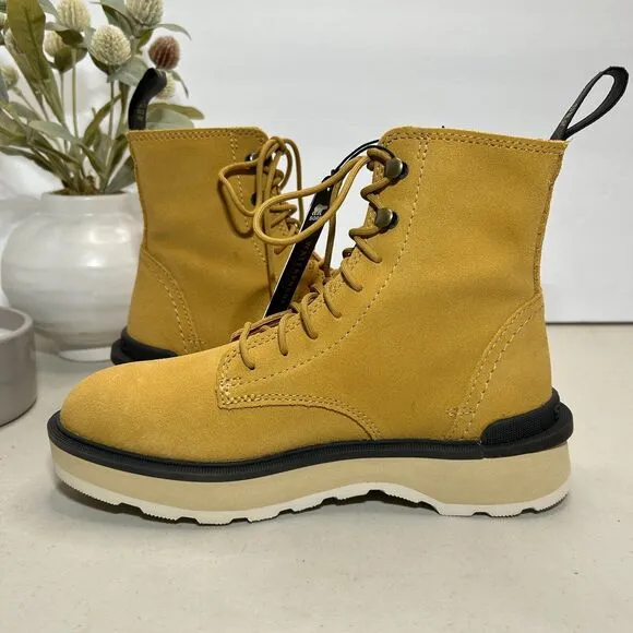 Sorel Hi-Line Lace Waterproof Suede Boots Geo Yellow NL4879-712 Women's 6 NWOB